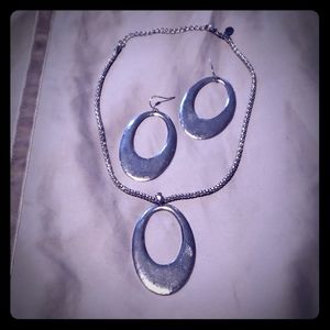 Silver oval Earring, Bracelet and Necklace Set
